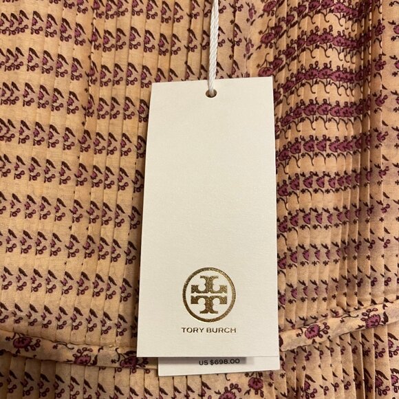 Tory Burch pink dandelion block print pleated dress size 4 - Picture 6 of 9